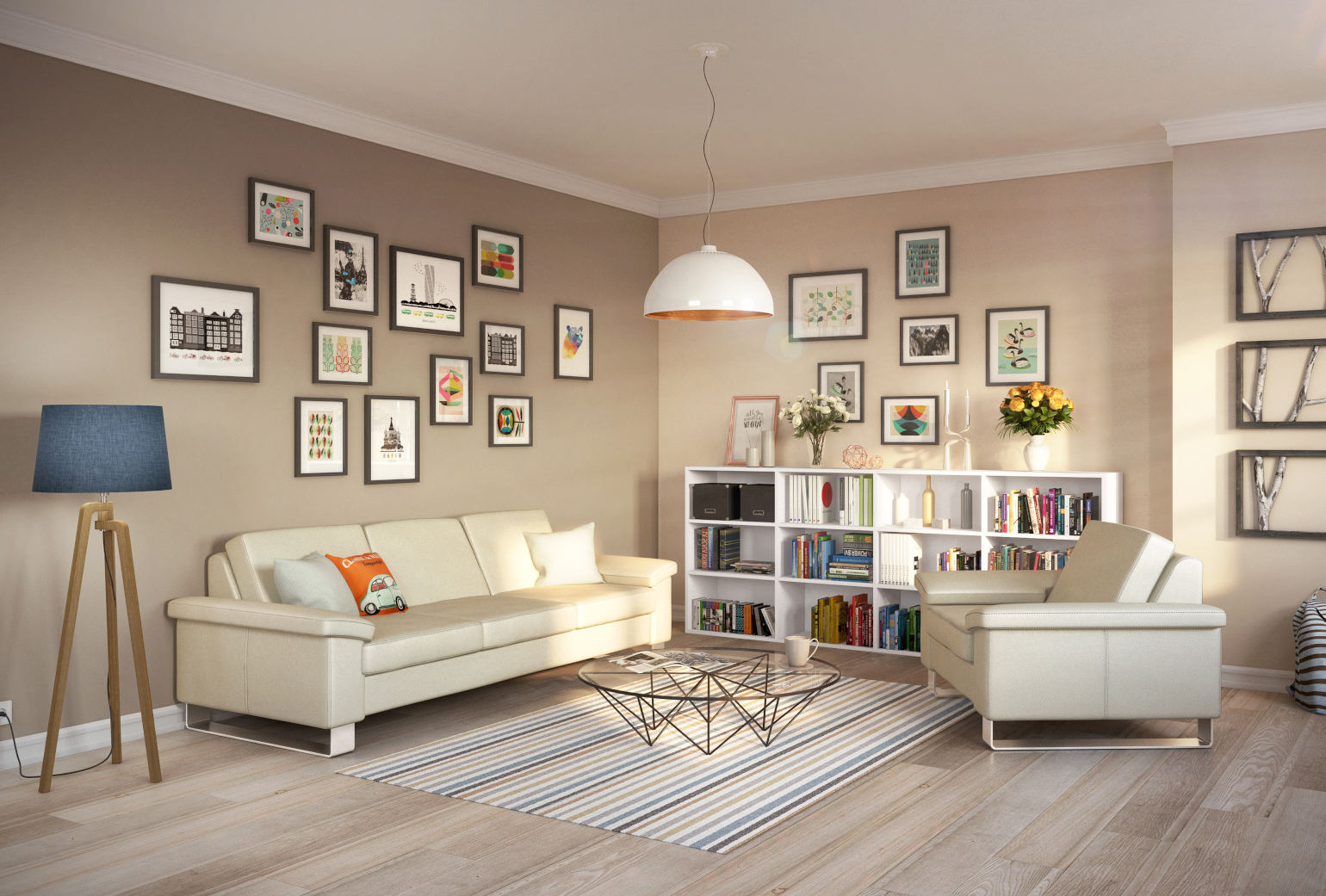 White Leather Sofa with Armchair in the Living Room