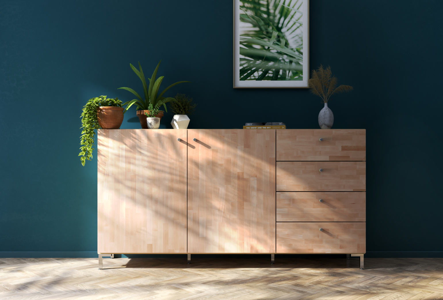 Made-to-measure solid wood chest of drawers in finger-jointed beech